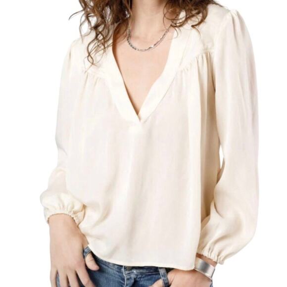 Band Of The Free NWT Cash VNeck Long Sleeve Billowing Sleeves Ivory Top Large - Picture 1 of 14